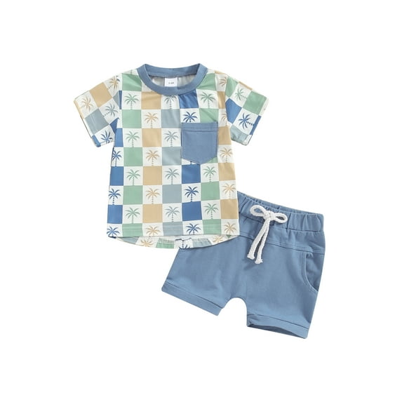 vera natura Toddler Boys Summer Outfits Beach Style Shark/Tree Print Short Sleeve T-Shirts Tops and Shorts 2Pcs Clothes Set
