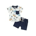thumbnail image 1 of vera natura Toddler Boys Summer Outfits Beach Style Shark/Tree Print Short Sleeve T-Shirts Tops and Shorts 2Pcs Clothes Set, 1 of 9