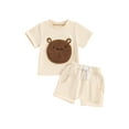 thumbnail image 1 of vera natura Toddler Boys Summer Outfits Fuzzy Bear Embroidered Short Sleeve T-Shirts Tops Elastic Waist Shorts 2Pcs Clothes Set, 1 of 9