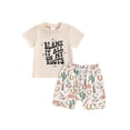 thumbnail image 1 of vera natura Toddler Boys Summer Outfits Letter Print Short Sleeve T-Shirts Tops Western Elements Print Shorts 2Pcs Clothes Set, 1 of 9
