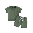 thumbnail image 1 of vera natura Toddler Boys Summer Shorts Sets Short Sleeve Solid Color Tops and Drawstring Shorts Sets, 1 of 8