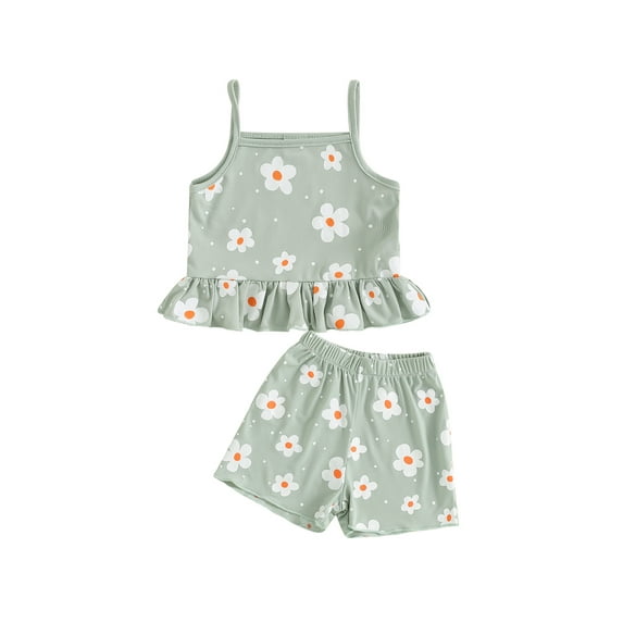 vera natura Toddler Girl Summer Outfit Flower Print Cami Tops Sleeveless Tank Tops and Elastic Waist Shorts 2Pcs Clothes Set