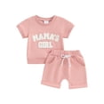 thumbnail image 1 of vera natura Toddler Girl Summer Outfit Fuzzy Letter Embroidery Short Sleeve T-Shirts Tops and Shorts 2Pcs Clothes Set, 1 of 9