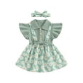 thumbnail image 1 of vera natura Toddler Girls Two Piece Outfits Daisy Print Patchwork Ribbed Dress and Headband for Summer Clothes, 1 of 8