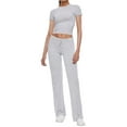 thumbnail image 1 of vera natura Women Summer Pants Outfits Solid Color Short Sleeve T-Shirts Tops Drawstring Long Trousers 2 Pieces Clothes Set Gray S, 1 of 6