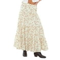 thumbnail image 1 of vera natura Women's Long Skirts Floral Print/Solid Color Elastic Waist Skirts Spring Summer Big Swing Loose Casual Skirts Apricot S, 1 of 7