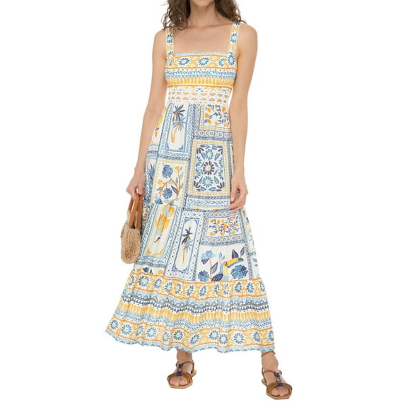 vera natura Women's Summer Boho Cami Dress Sleeveless Tropical Tree Floral Print Vacation Dresses