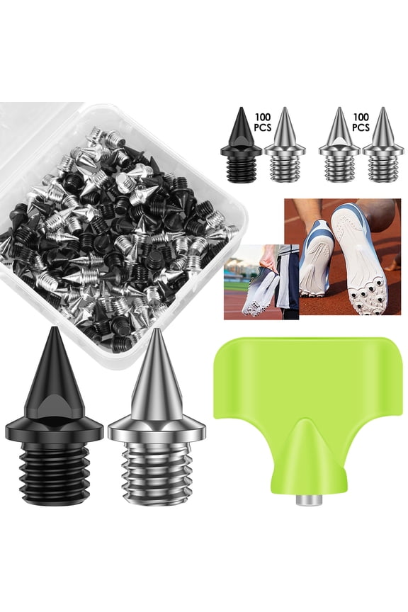 verlacod 100Pcs Track Spikes Steel Wear Resistant Shoe Spikes Replacement Non-slip Lightweight with Spike Wrench for Running Hiking High Jumping Cross Country-Black+Silver