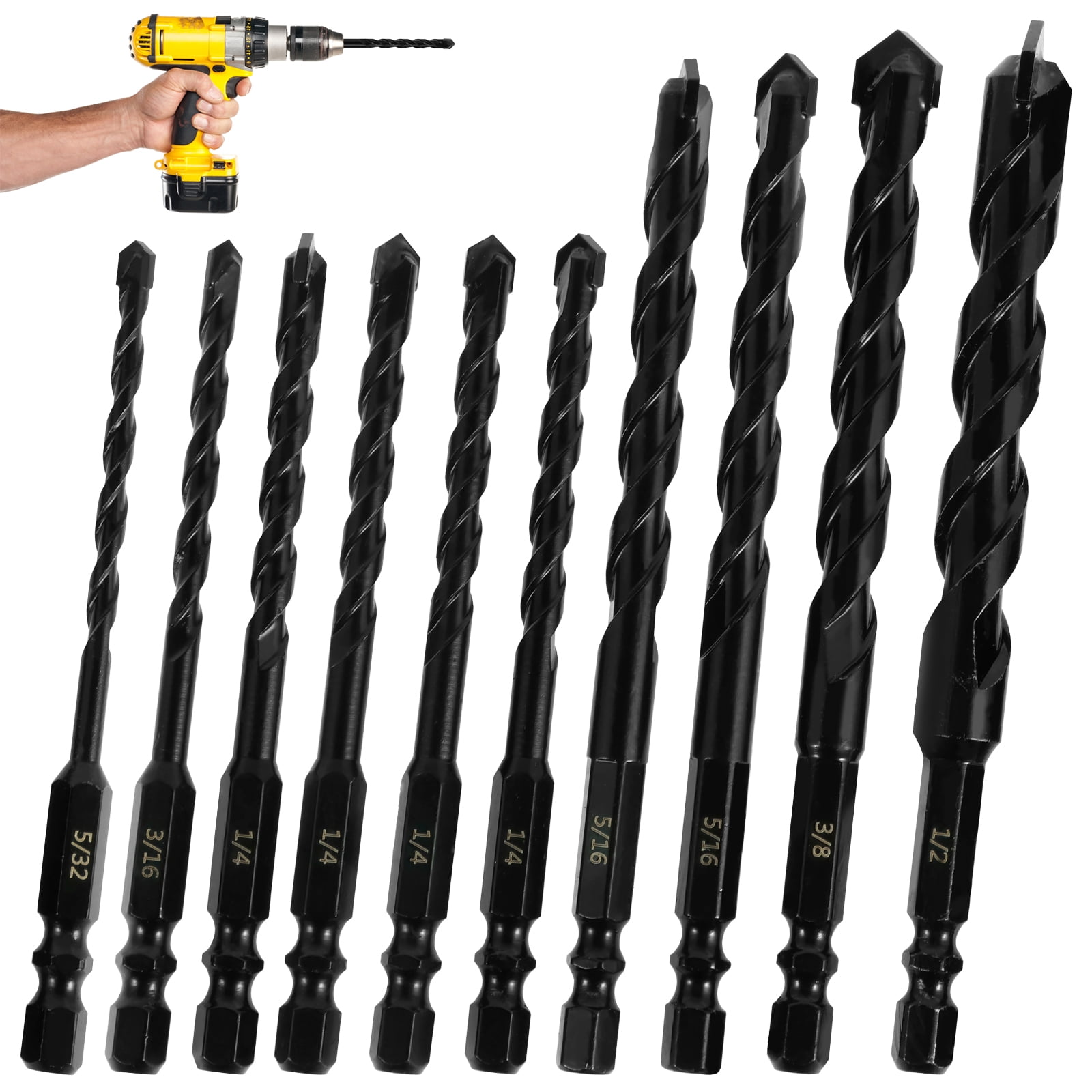 verlacod 10Pcs Concrete Drill Bit Set Carbide Steel Masonry Drill Bit
