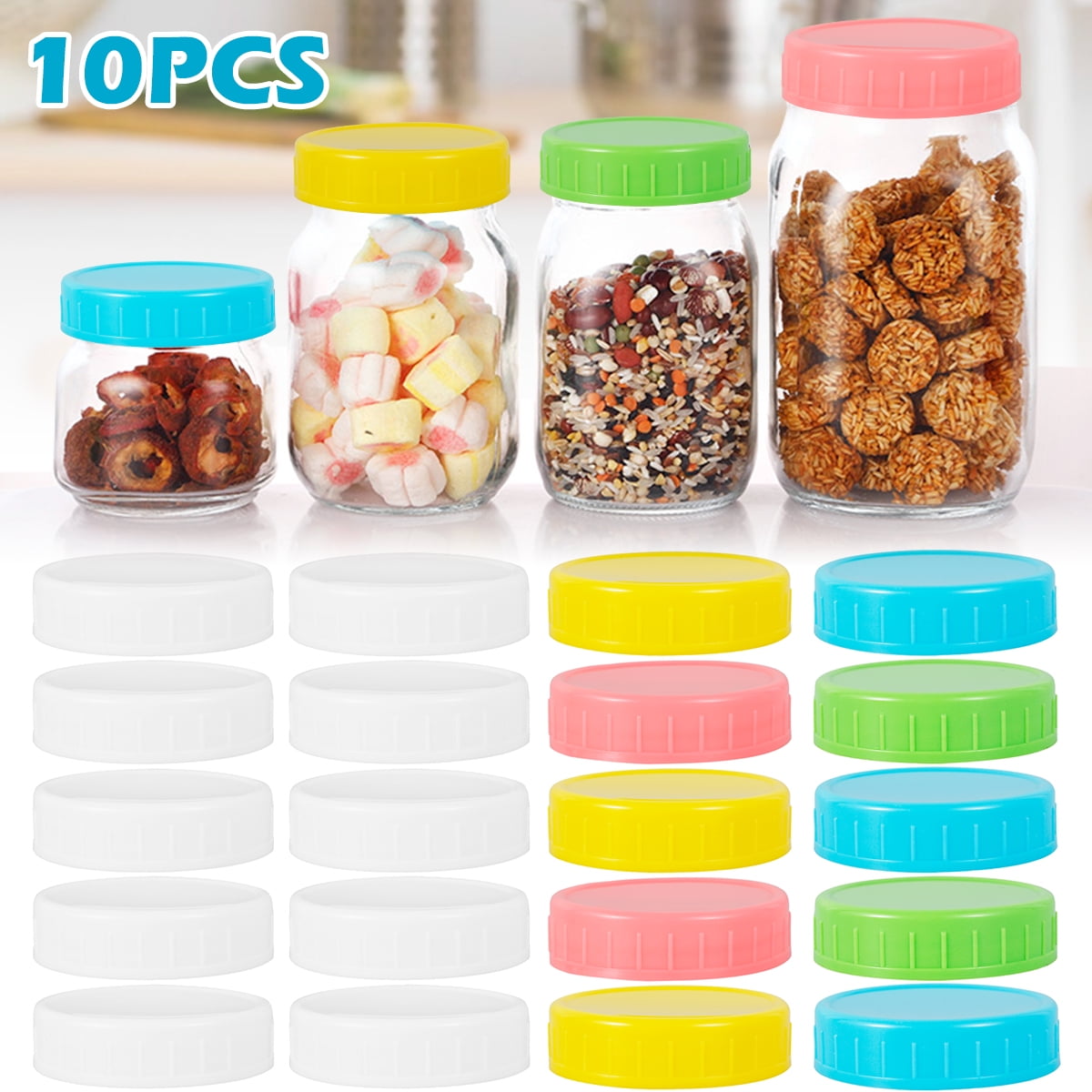 verlacod 10Pcs Plastic Mason Jar Lids with Silicone Grommets 70mm ...