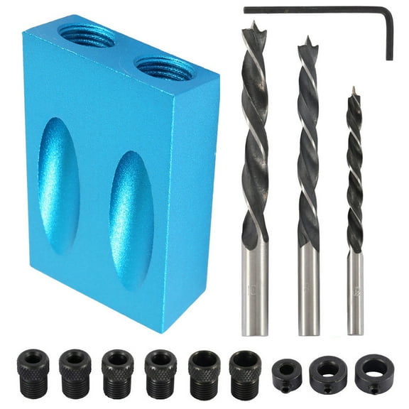 verlacod 14pcs Pocket Hole Jig Kit,15 Degree Dowel Drill Joinery Kit 6/8/10mm Drive Adapter for Angle Drilling Holes Woodworking Drill Guides Joint