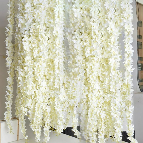 verlacod 20PCS Artificial Silk Wisteria Flower Fake Hanging Wisteria Plant Vine for Garden Party Wedding Home Decoration-milk white-20PCS