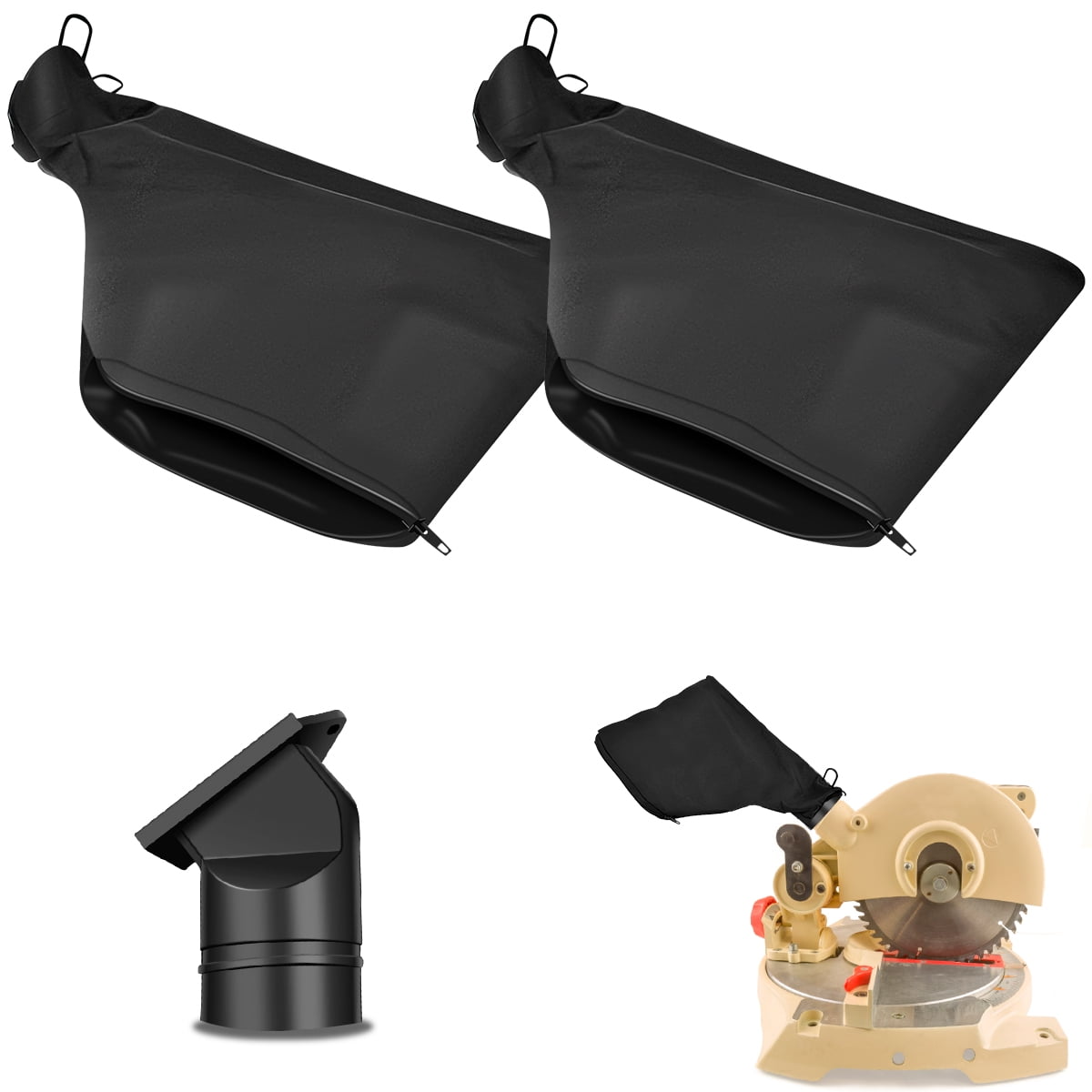 verlacod 2Pcs Dust Collection Bag for 225 Model Mitre Saws Black Dust Bag with Zipper Adjustable