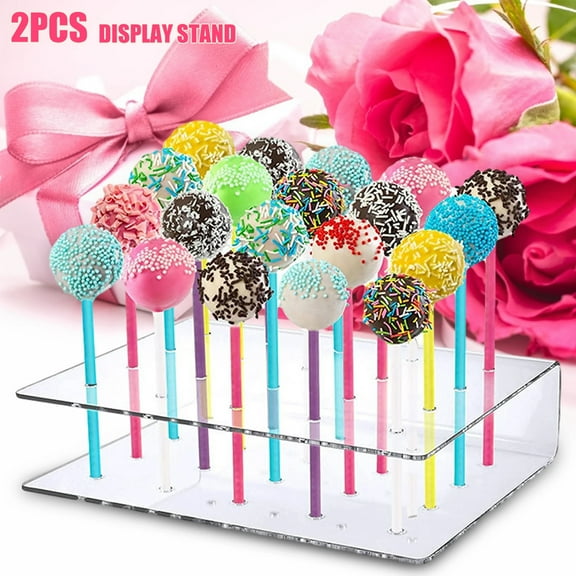 verlacod 2pcs Acrylic Lollipop Stand,Cake Pop Display Stand,20 Holes Pop Holder Transparent Cake Lollipop Stand for Wedding Baby Shower Birthday Party Halloween Christmas Candy