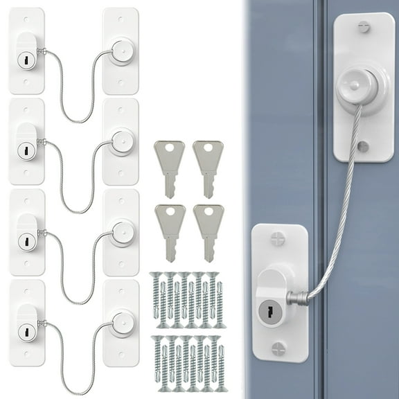 verlacod 4Pcs Window Safety Lock Self Adhesive Window Restrictor Baby Safety Window Locks with Screws and Key