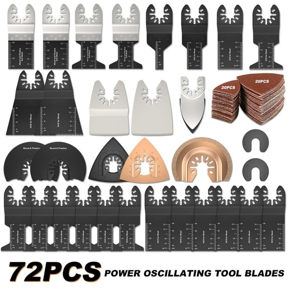 verlacod 72PCS Oscillating Saw Blades Kit,Wood/Metal/Plastic Universal Oscillating Multitool Blades,Quick Release Saw Blades for Multimaster,Ryobi,Milwaukee,Rockwell