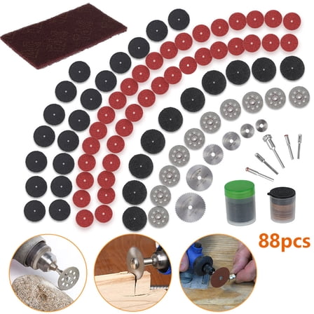 verlacod 88pcs Cutting Wheel Set for Rotary Tool High Speed Steel Circular Saw Blades Diamond Wood Glass Plastic Metal Stone Cutting Drill Cut off Wheels Tool Kit with Poles