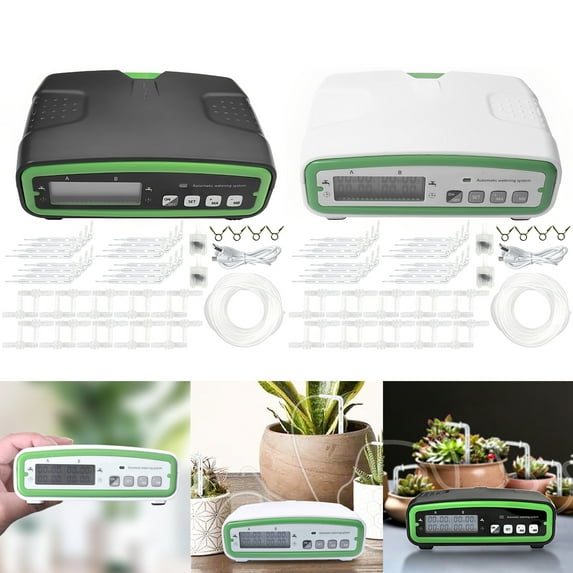 verlacod Auto Drip Irrigation Kit Dual Pumps Automatic Watering System with LCD Display 30-Day Digital Programmable Water Timer Kit Plant Watering Device for Indoor Garden Potted Plants