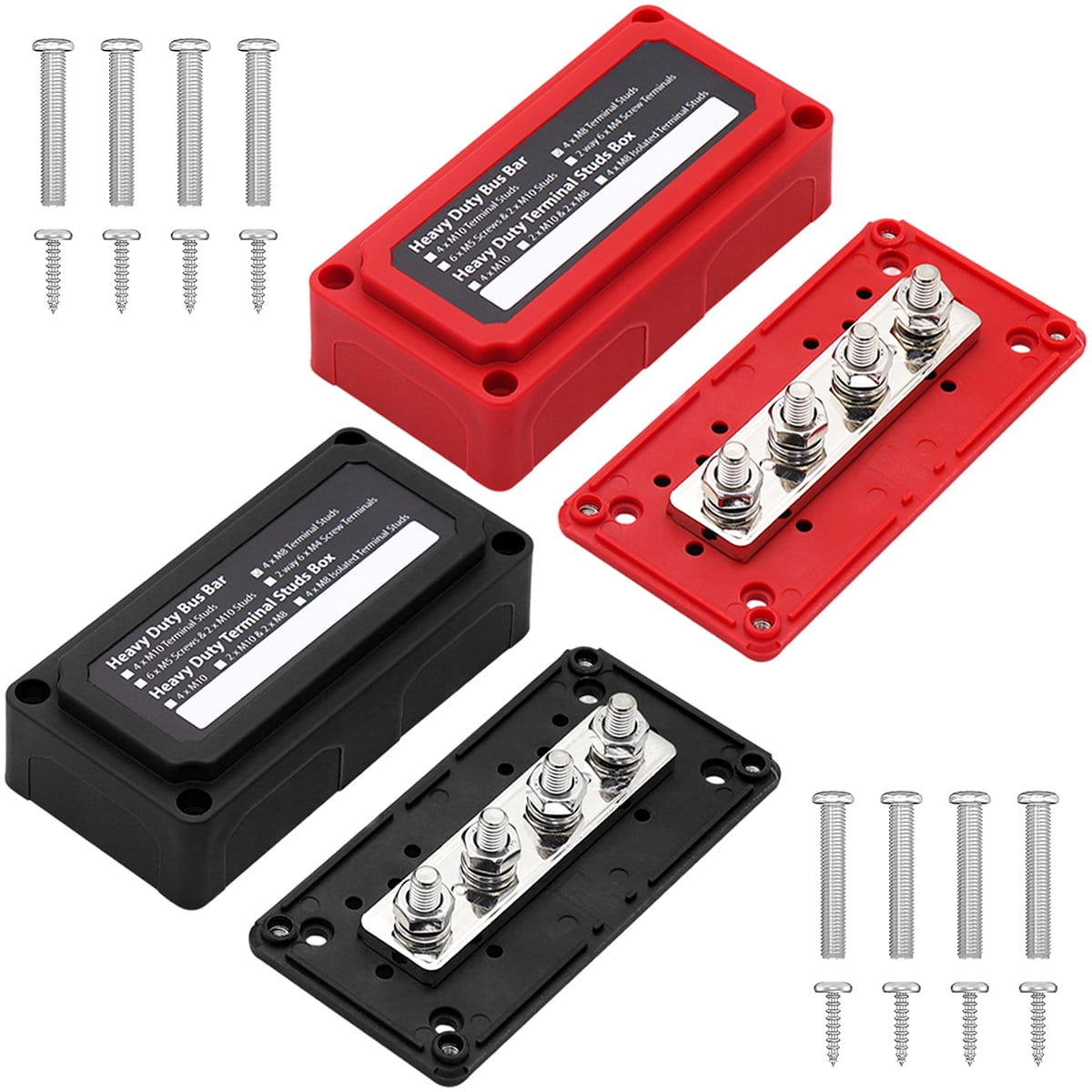 12 V - 48 V Bus Bar Power Distribution Block With 4 X M8 Terminal Studs,  High Performance Module Busbar With Cover For Cars Rvs Ships Yachts