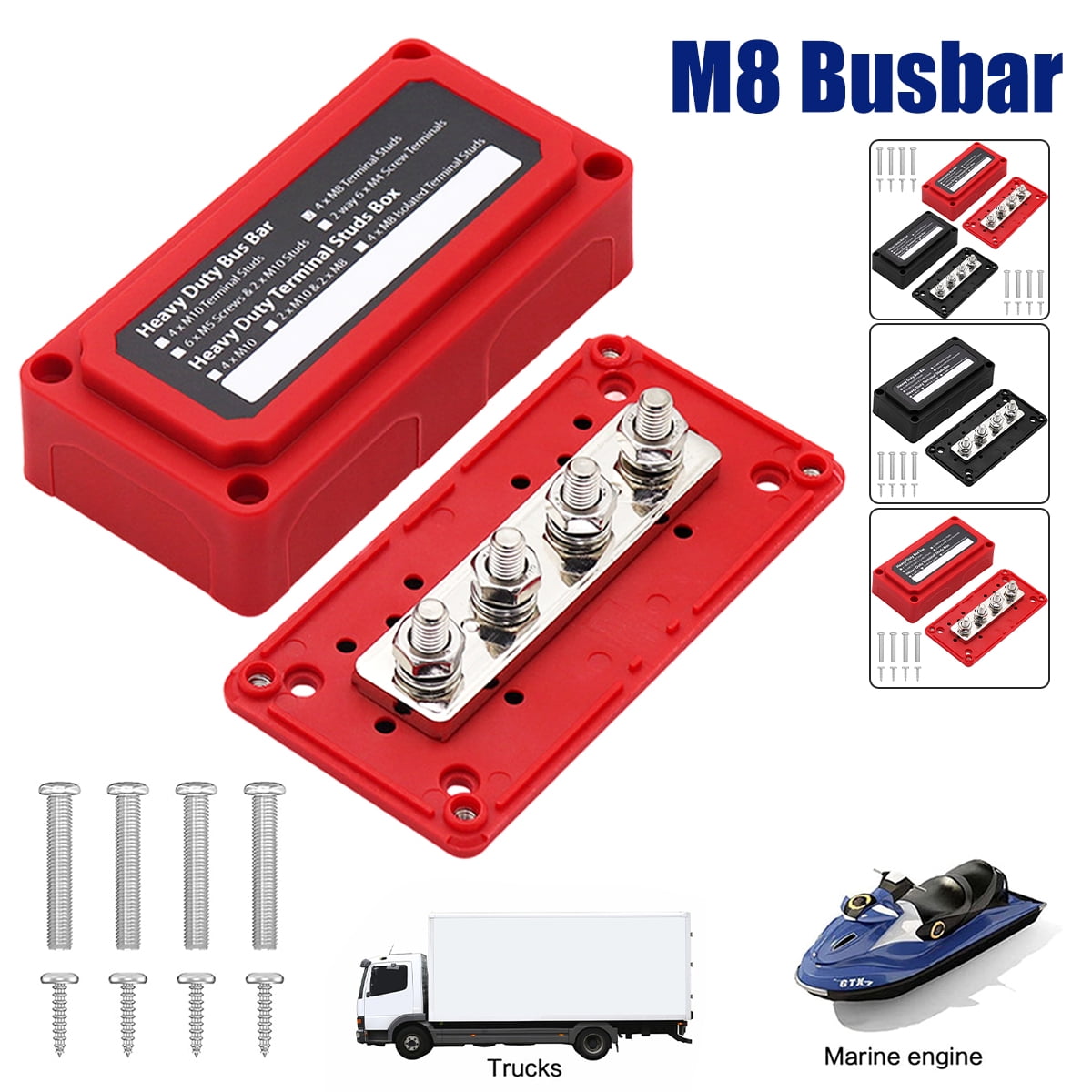 verlacod Bus Bar Terminal Block DC 12V-48V 300A Professional Power  Distribution Block Bus Bar with 4 M8 Terminal Studs Heavy Duty Battery  Junction Block with Cover for Car RV,Red 