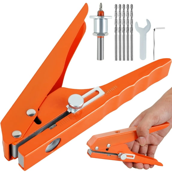 verlacod Single Hole Punch 5/16inch Heavy Duty Hole Puncher Portable Hole Edge Banding Punching Pliers Handheld Paper Hole Punch with Limiter