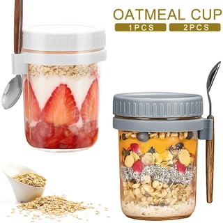 Sdjma Overnight Oats Jars with Lid and Spoon Set of 2, 600ml Large Capacity Airtight Oatmeal Container with Measurement Marks, Mason Jars with Lid for