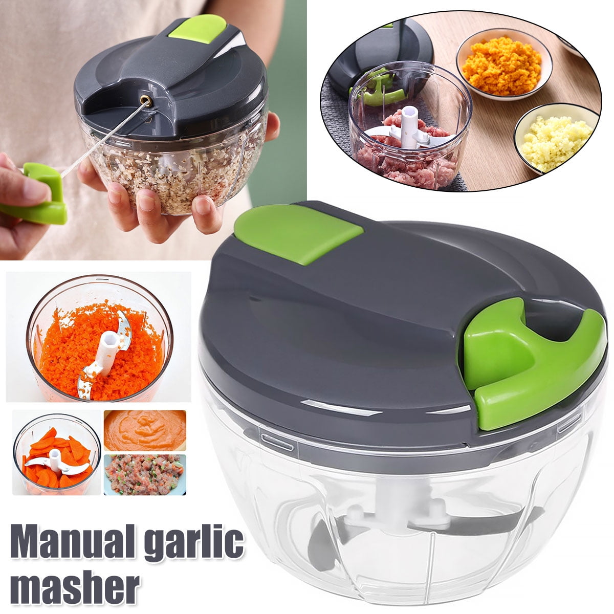 Manual Food Chopper Hand Pull String Vegetable Chopper With Container  Garlic Onions Papers Fruits Nuts etc. Durable BPA Free Food Safe Material –  900