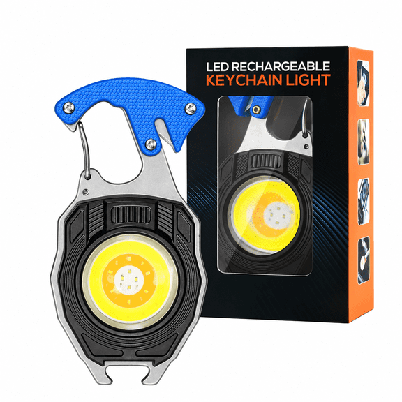 veztira multifunctional keychain flashlight tool,1600 Lumens, 7 Light Modes,8-in-1 USB Rechargeable COB Work Light with Magnetic Base, Folding Stand, Bottle Opener for Camping and Emergency Use