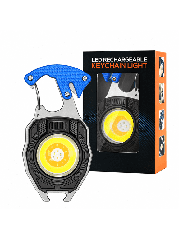 veztira multifunctional keychain flashlight tool,1600 Lumens, 7 Light Modes,8-in-1 USB Rechargeable COB Work Light with Magnetic Base, Folding Stand, Bottle Opener for Camping and Emergency Use