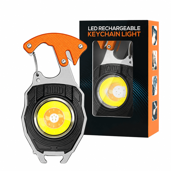 veztira multifunctional keychain flashlight tool,1600 Lumens, 7 Light Modes,8-in-1 USB Rechargeable COB Work Light with Magnetic Base, Folding Stand, Bottle Opener for Camping and Emergency Use
