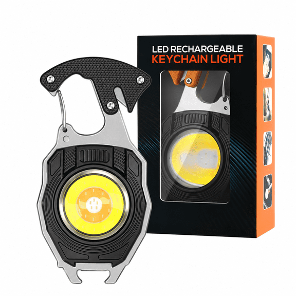 veztira multifunctional keychain flashlight tool,1600 Lumens, 7 Light Modes,8-in-1 USB Rechargeable COB Work Light with Magnetic Base, Folding Stand, Bottle Opener for Camping and Emergency Use