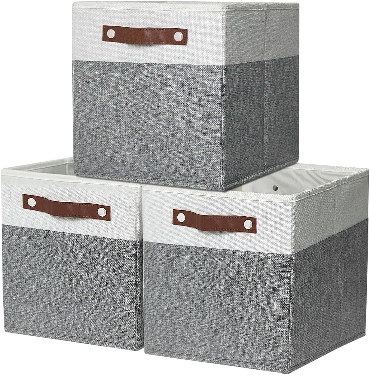 vftybngy 12 inch Open Collapsible Fabric Storage Bins with Vegan ...