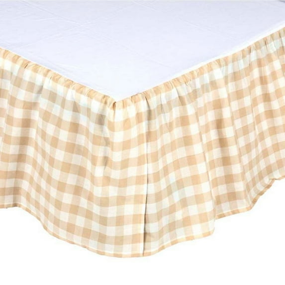 vhc brands classic country farmhouse annie buffalo check white bed skirt, king, tan