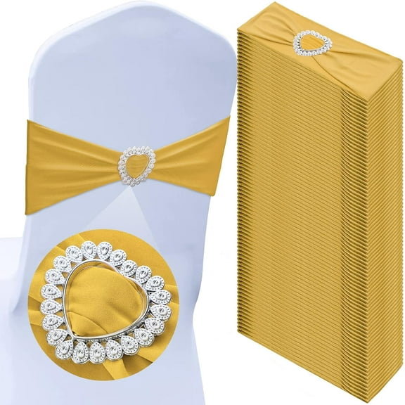 Hltsor 100 Pcs Spandex Chair Sashes with Heart Shaped Buckle Slider Stretch Chair Cover Band  Elastic Ties for Wedding Banquet Event Party Decoration(Purple)