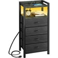thumbnail image 1 of Night Stand with Charger Station and LED Light Black Nightstand with Drawers Bedside Table Tall Nightstand 4 Fabric Drawers, 1 of 7