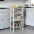 thumbnail image 1 of vhibuon Slim Rolling Cart  Rolling Spice Rack Next to Fridge  Narrow Kitchen Trolley on Wheels with Storage  Mobile 4-Tire Narrow Shelf with Mesh Basket  7.3\u201C Inch Deep  White, 1 of 9