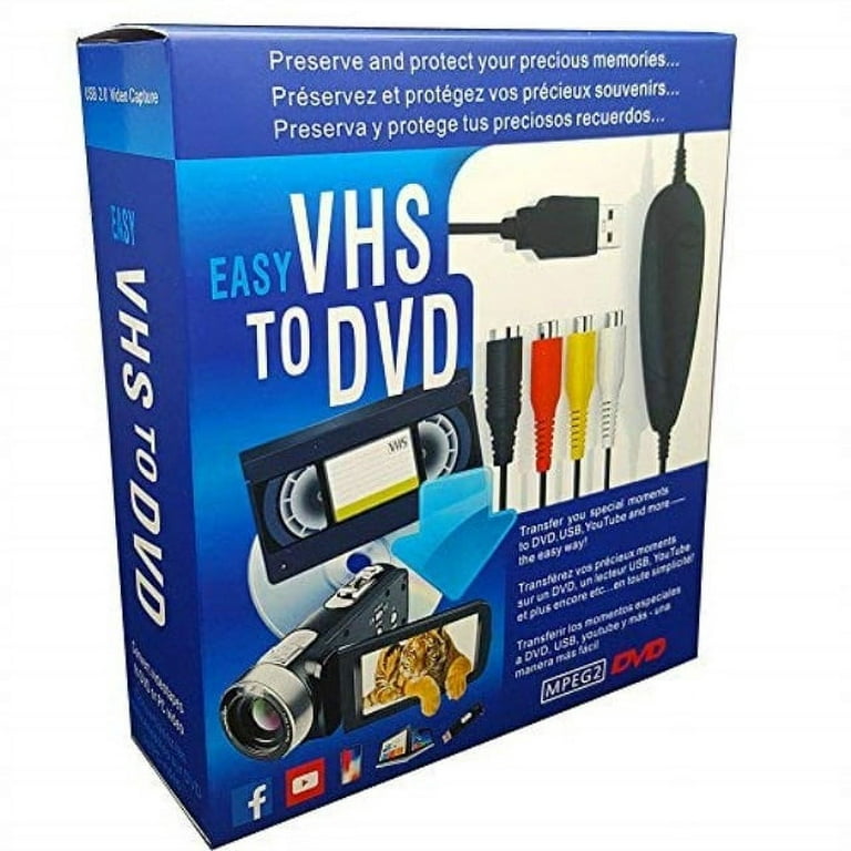 Jsdoin Convertidor VHS a Digital, USB 2.0 Tarjeta de Captura de Vídeo Hi8  VHS a DVD, Adaptador de Audio y vídeo digitalizar, convertidor VHS a USB,  para PC, vídeo, DVD, Windows 10/8/7