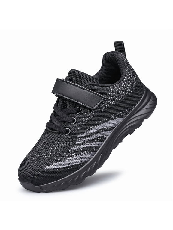 Boys Girls Running Sneakers Slip on Breathable Tennis Athletic Walking School Kids Shoes All Black Big Kid Size 2