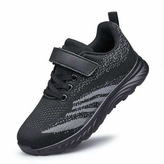 vibdiv Boys Girls Running Sneakers Slip on Breathable Tennis Athletic Walking School Kids Shoes All Black Big Kid Size 3