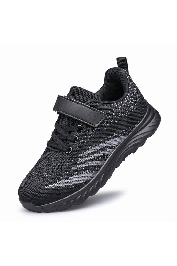 Boys Girls Running Sneakers Slip on Breathable Tennis Athletic Walking School Kids Shoes All Black Little Kid Size 13.5