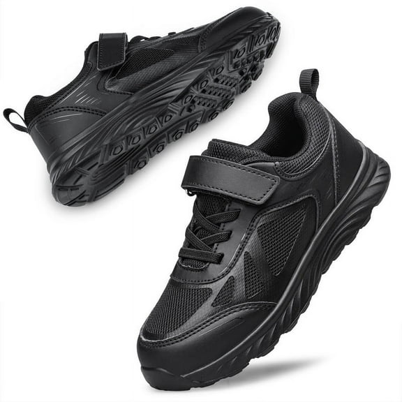 YHOON Boys Girls Running Sneakers Slip on Tennis Athletic Walking School Kids Shoes All Black Big Kid Size 5