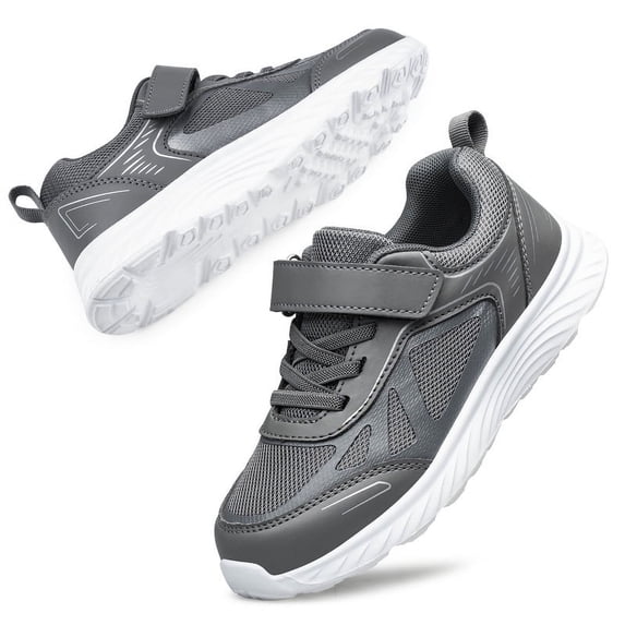 YHOON Boys Girls School Sports Shoe Lightweight Running Tennis Sneakers Walking Kids Shoes Grey Little Kid Size 11