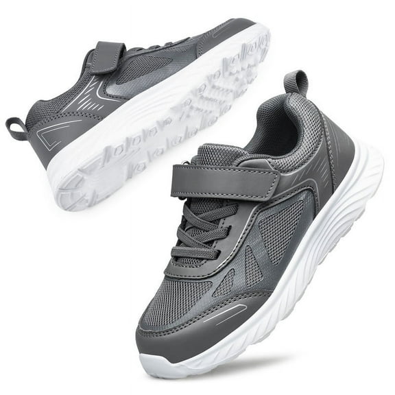 YHOON Boys Girls School Sports Shoe Lightweight Running Tennis Sneakers Walking Kids Shoes Grey Toddler Size 10