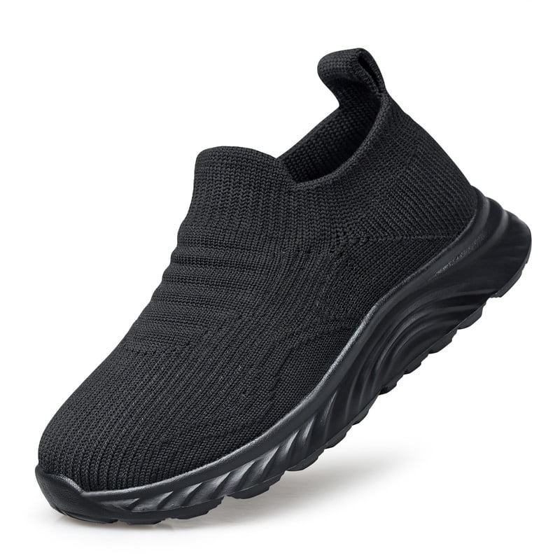 vibdiv Boys Girls Shoes Kids Sneakers Slip on Fitness Tennis Athletic Walking School Shoes All Black Big Kid Size 4
