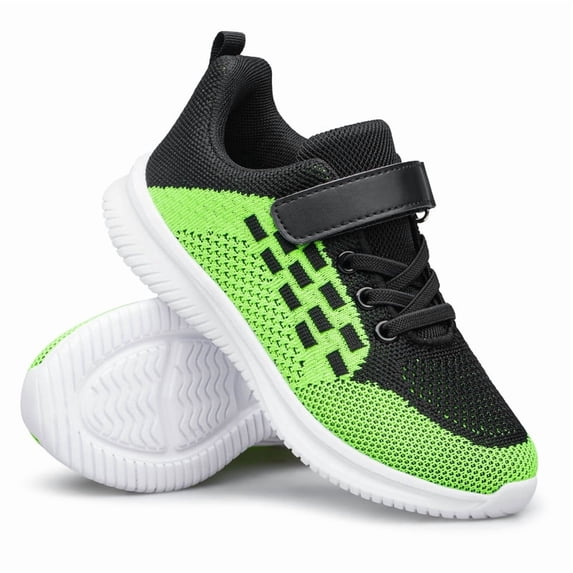vibdiv Boys Girls Shoes Lightweight Running Tennis Sneakers Slip on Walking Kids Shoes Black Green Little Kid Size 12