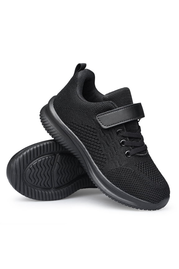 Boys Girls Shoes Running Sneakers Breathable Lightweight Tennis Athletic Walking School Kids Shoes All Black Big Kid Size 5.5