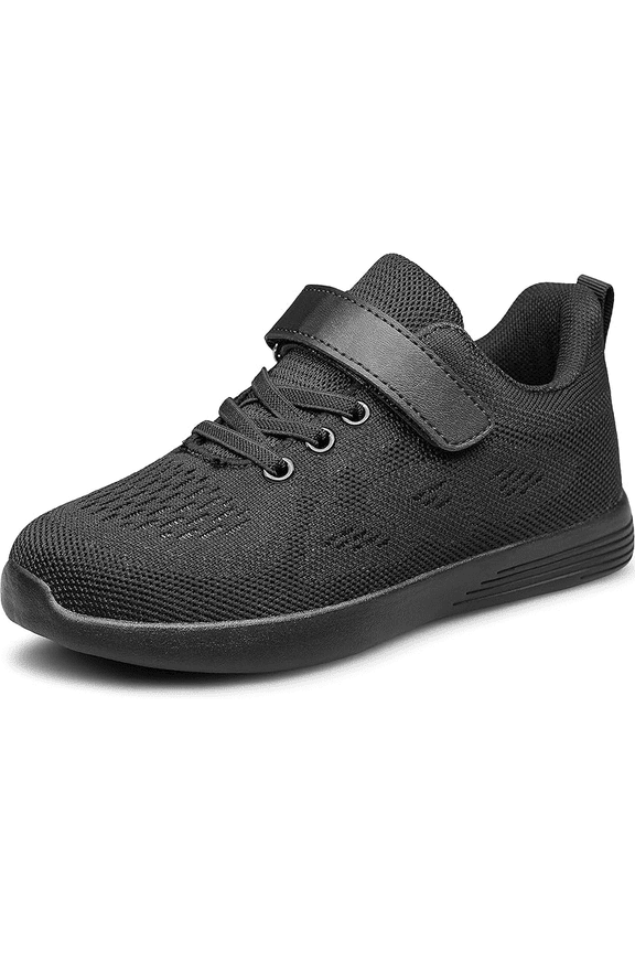 Boys Girls Sneakers Kids Sports Running Walking Lightweight Breathable Athletic Running Shoes All Black Big Kid Size 3