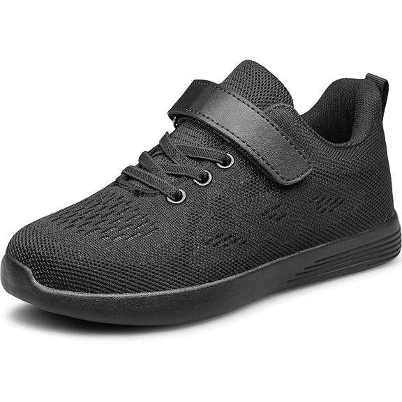 vibdiv Boys Girls Sneakers Kids Sports Running Walking Lightweight Breathable Athletic Running Shoes All Black Big Kid Size 4