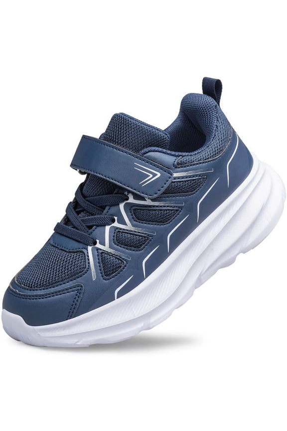 Boys Girls Sneakers Kids Sports Running Walking Lightweight Breathable Mesh Sports Running Shoes Navy Blue Big Kid Size 2