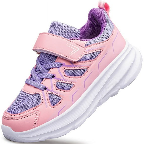 vibdiv Girls Shoes Kids Sneakers Lightweight Breathable Strap Athletic Running Shoes Pink Purple Little Kid Size 12.5